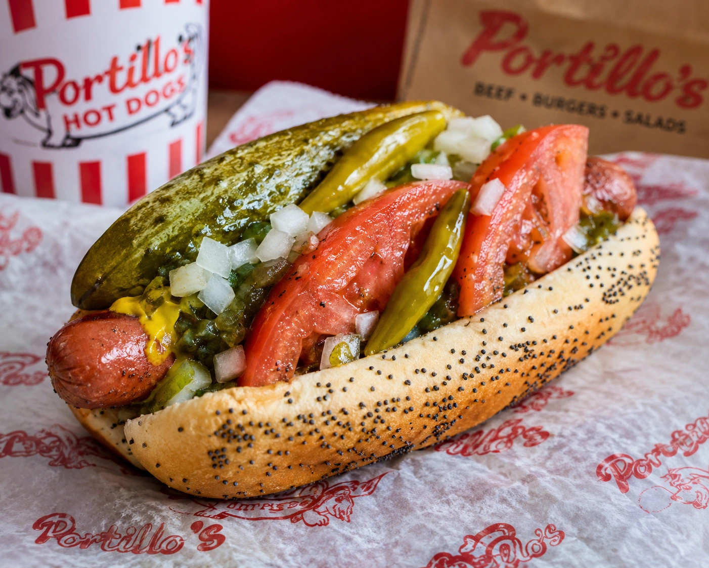 Portillo's Menu Prices 1 Chicago-style Portillo's hot dog loaded with toppings
