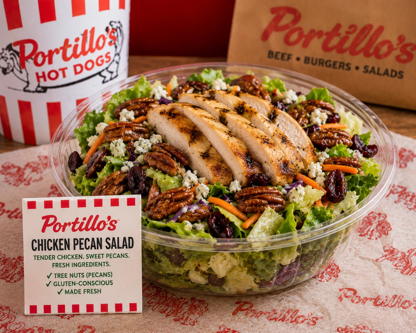 Portillo's Allergen & Nutrition Guide 2 Portillo's Chicken Pecan Salad, which contains tree nuts