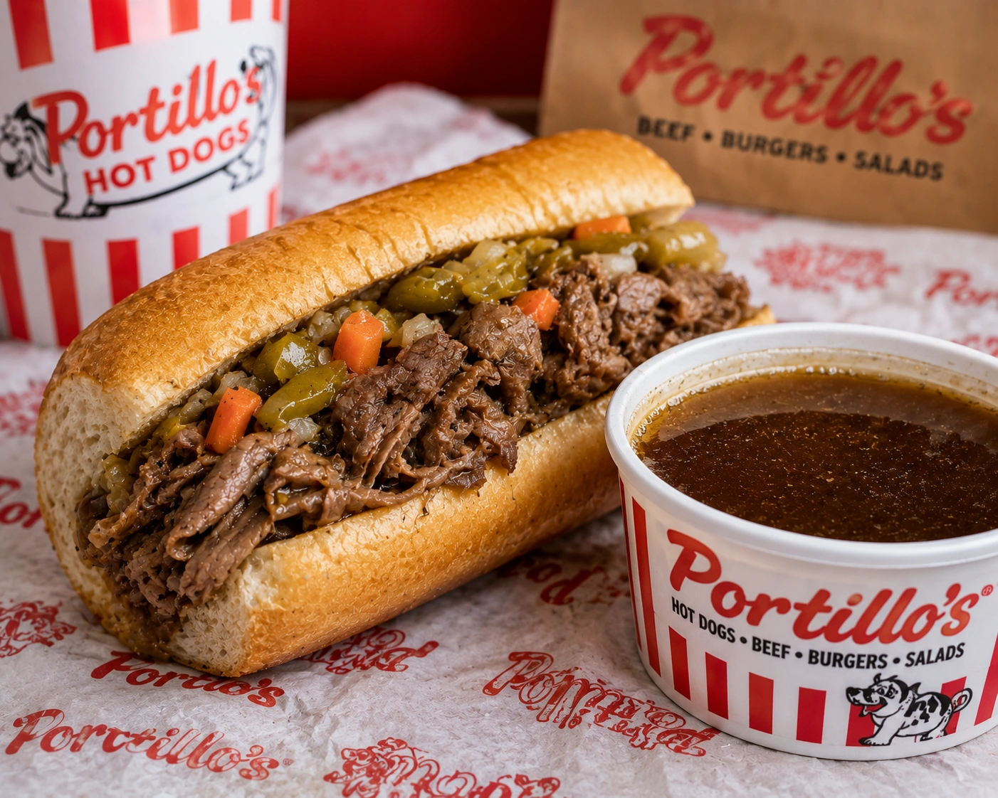 Portillo's Menu Prices 2 Portillo's Italian Beef Sandwich dipped and ready to eat